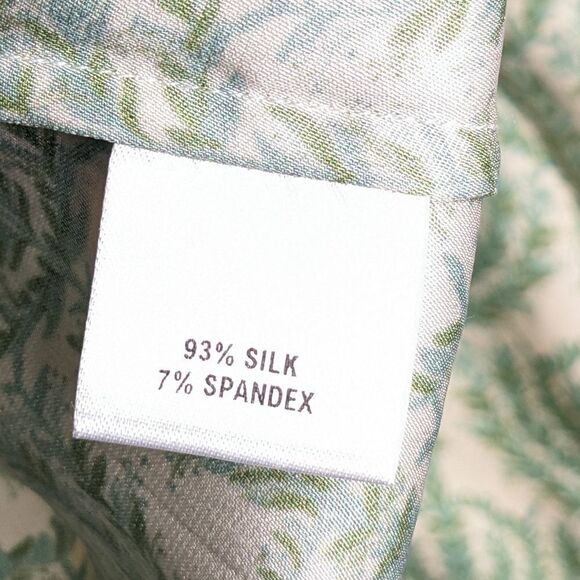 Tucker Long Sleeve Polo Blouse Ivory Vines in Stretch Georgette Silk Top Garden - Picture 5 of 7